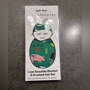 NIB Little Sleepies Farm swaddle and hat.
